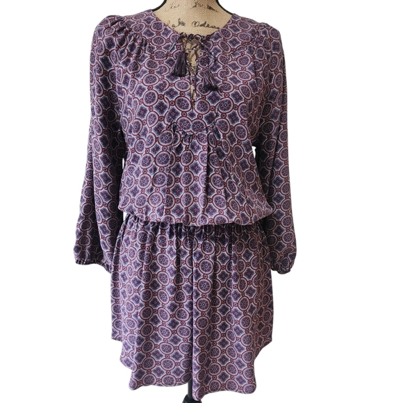 NWT Joie 100% Silk Geometric Purple Patterned Mini Dress - Medium - Picture 3 of 10